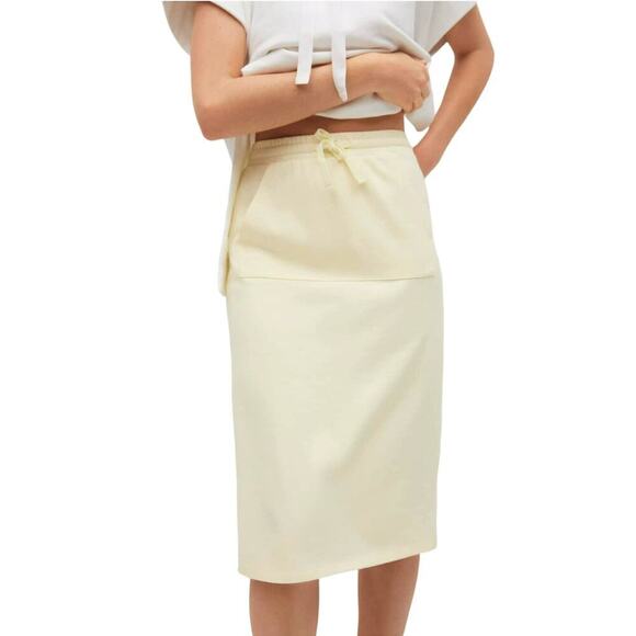 New Mango High waist Kangaroo Patch Pocket Cotton Jersey Midi Skirt - Picture 2 of 11